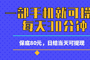 每天30分钟,保底80元,日结当天可提现,一部手机就可操作的赚钱项目【视频教程】