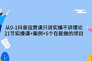 0-1抖音运营课只讲实操不讲理论:21节实操课+案例+5个在能做的项目