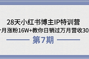 28天小红书博主IP特训营《第7期》4个月涨粉16W+教你日销过万月营收30万