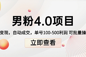 男粉4.0项目:私域变现 自动成交 单号100-500利润 可批量