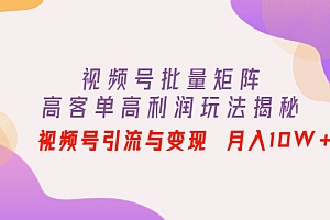 视频号批量矩阵的高客单高利润玩法揭秘: 视频号引流与变现 月入10W+