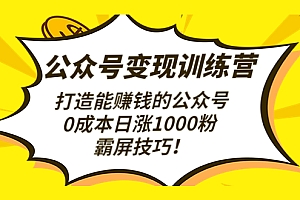 公众号变现训练营(第3期)打造能赚钱的公众号,0成本日涨1000粉,霸屏技巧