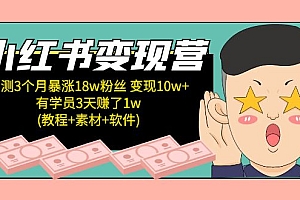 小红书变现营：实测3个月涨18w粉丝 变现10w+有学员3天赚1w(教程+素材+软件)