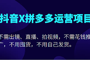 抖音X拼多多运营项目,不需出镜、直播、拍视频,不需花钱推广,不用囤货不用自己发货