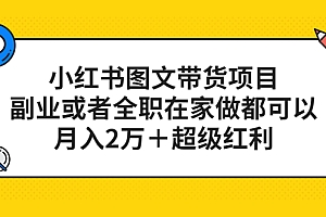 小红书图文带货项目，副业或者全职在家做都可以，月入2万＋超级红利