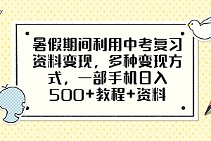 暑假期间利用中考复习资料变现,多种变现方式,一部手机日入500+教程+资料